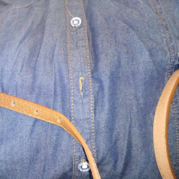 Blue Topic Belted Button-up Denim Tunic Dress - Picture 3 of 4